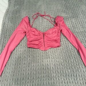 Princess Polly Pink Ruched Crop Blouse